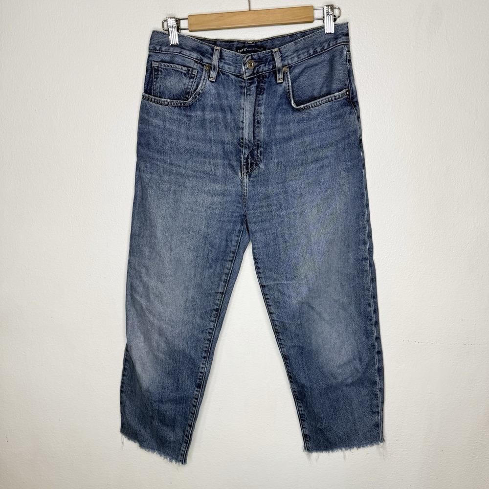 Levis Made And Crafted Barrel Crop Jeans Blue Denim Womens 27 *Small Hole
